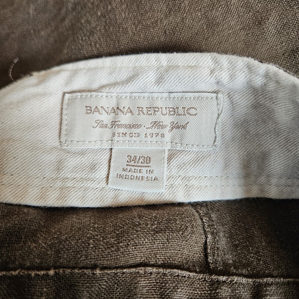 Banana Republic‎ Linen Pants Brown Relaxed Loose Fit 34x30 Mens Drawstring - Picture 7 of 11